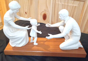 Hansen LDS Dad Mom Family White Porcelain Figurine Wood Base 14x4x9